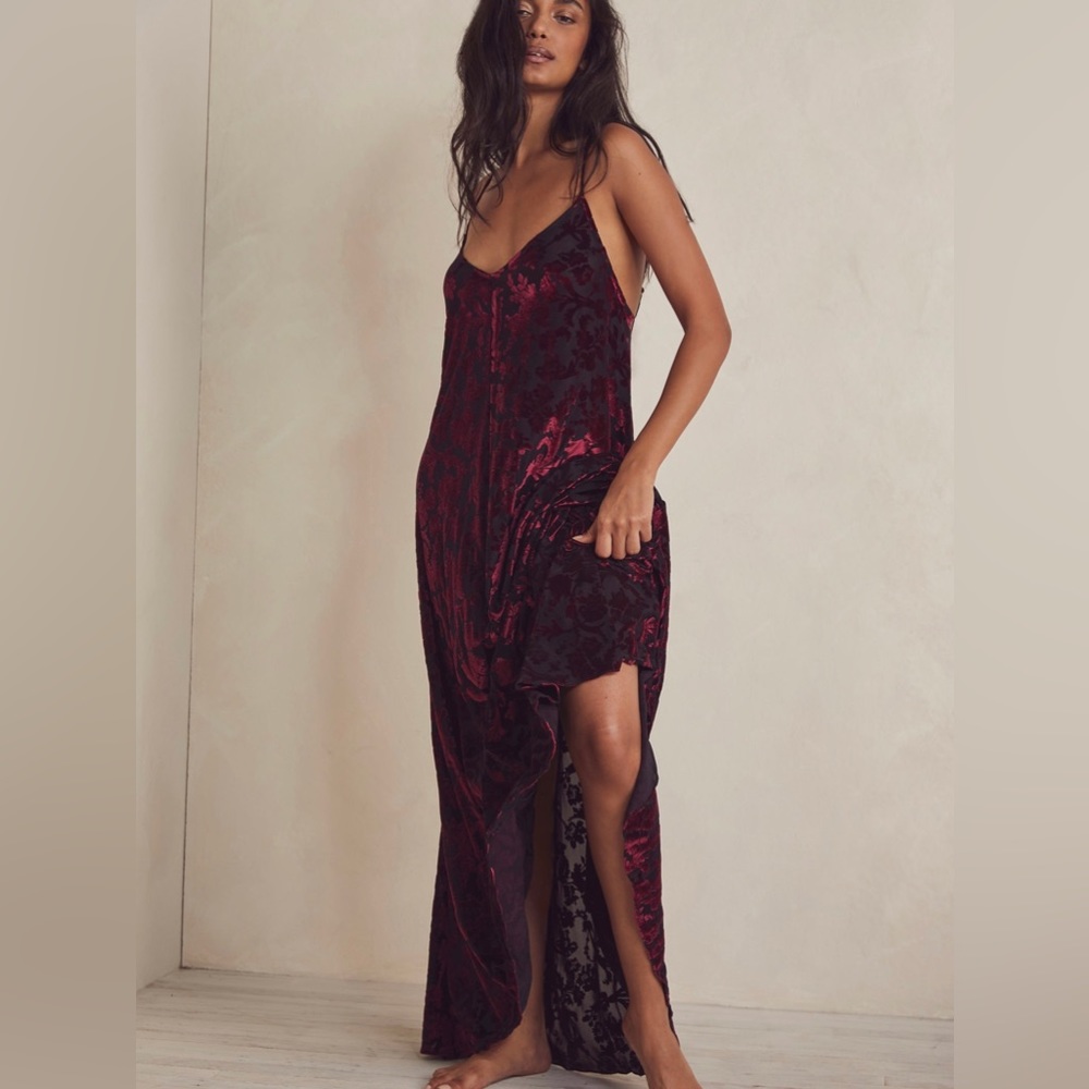 Free People velvet burnout maxi dress with adjustable straps and tie detail